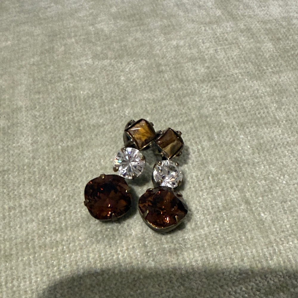 Sorrelli Brown and Clear Triple Drop Stud Earrings